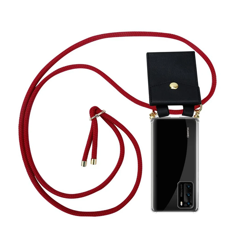 Cadorabo Handy Kette kompatibel mit Huawei P40 Silikon Schutzhülle mit Gold Ringen, Kordel Band und abnehmbarem Etui