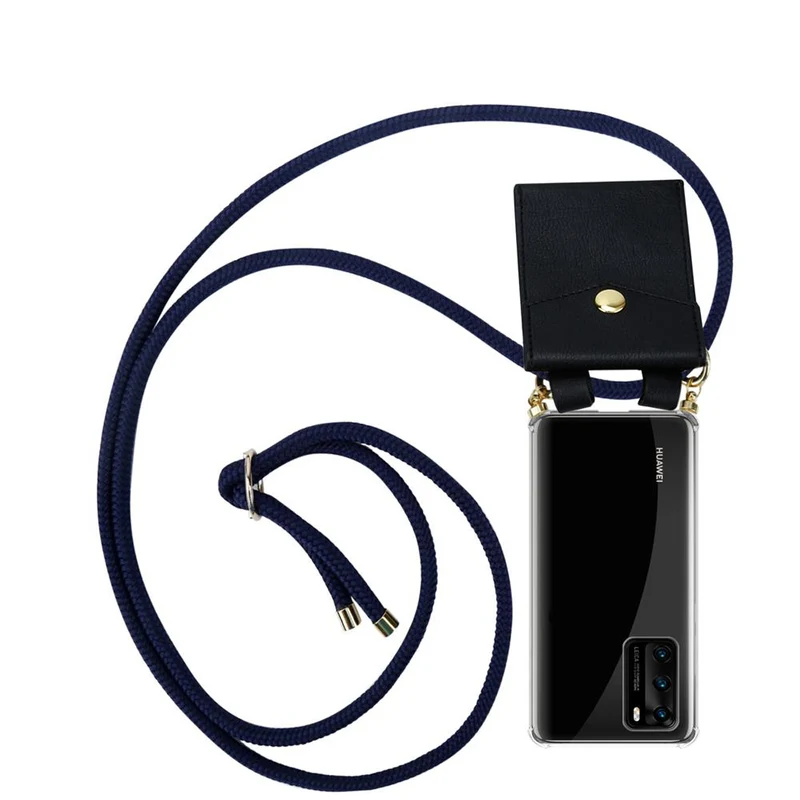 Cadorabo Handy Kette kompatibel mit Huawei P40 Silikon Schutzhülle mit Gold Ringen, Kordel Band und abnehmbarem Etui