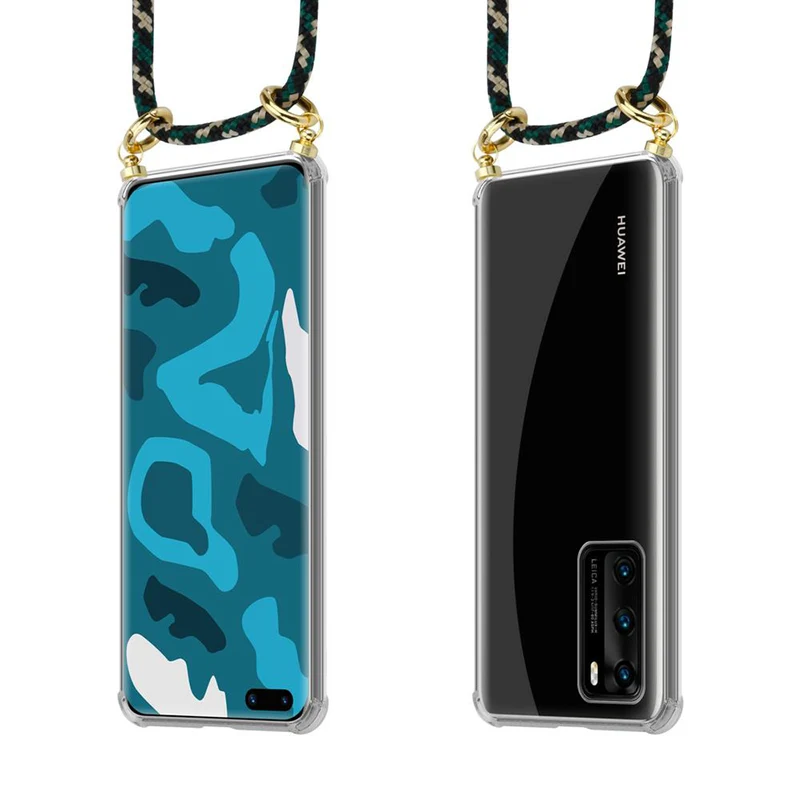 Cadorabo Handy Kette kompatibel mit Huawei P40 Silikon Schutzhülle mit Gold Ringen, Kordel Band und abnehmbarem Etui