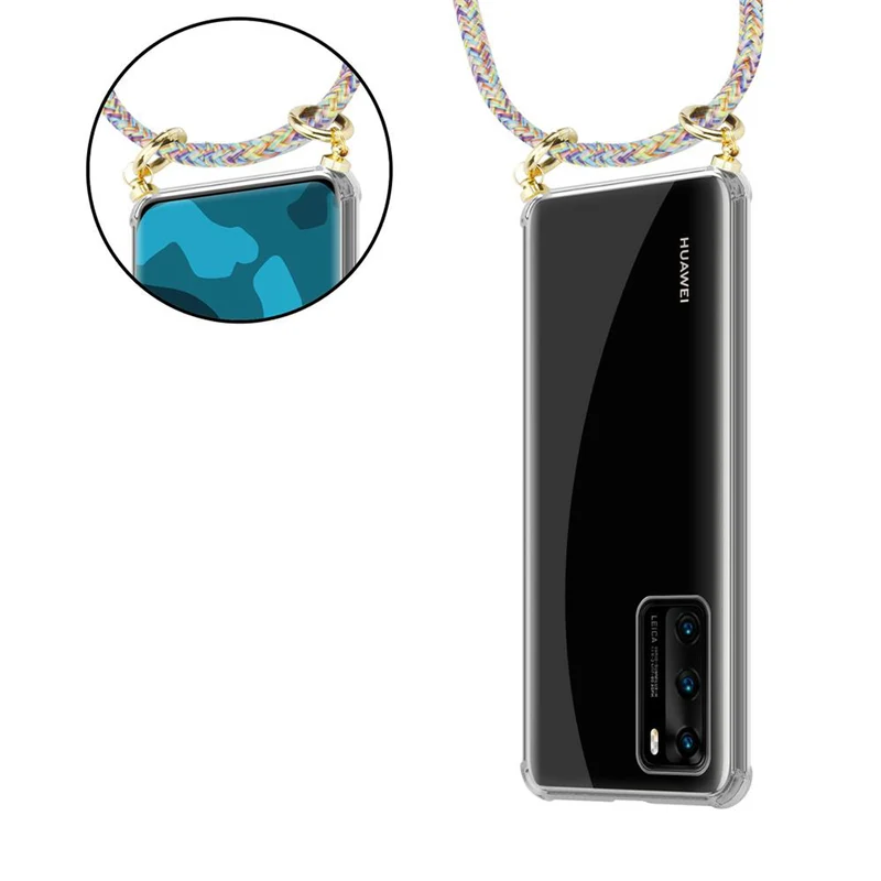 Cadorabo Handy Kette kompatibel mit Huawei P40 Silikon Schutzhülle mit Gold Ringen, Kordel Band und abnehmbarem Etui
