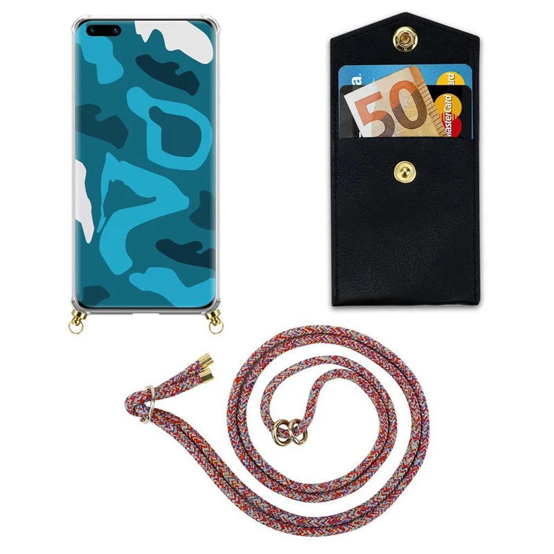 Cadorabo Handy Kette kompatibel mit Huawei P40 Silikon Schutzhülle mit Gold Ringen, Kordel Band und abnehmbarem Etui