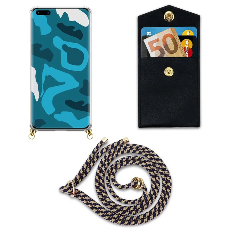 Cadorabo Handy Kette kompatibel mit Huawei P40 Silikon Schutzhülle mit Gold Ringen, Kordel Band und abnehmbarem Etui