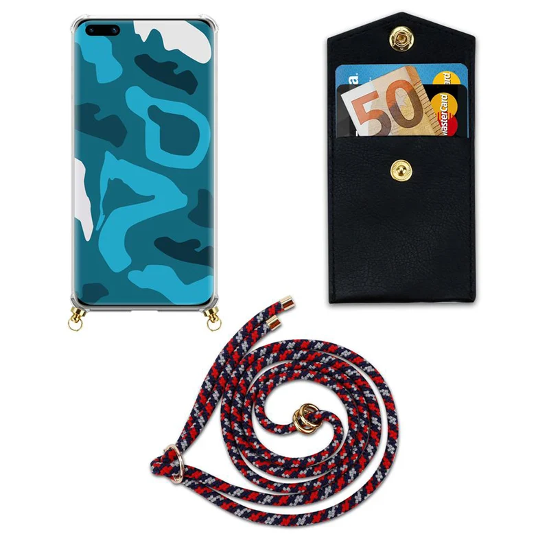 Cadorabo Handy Kette kompatibel mit Huawei P40 Silikon Schutzhülle mit Gold Ringen, Kordel Band und abnehmbarem Etui