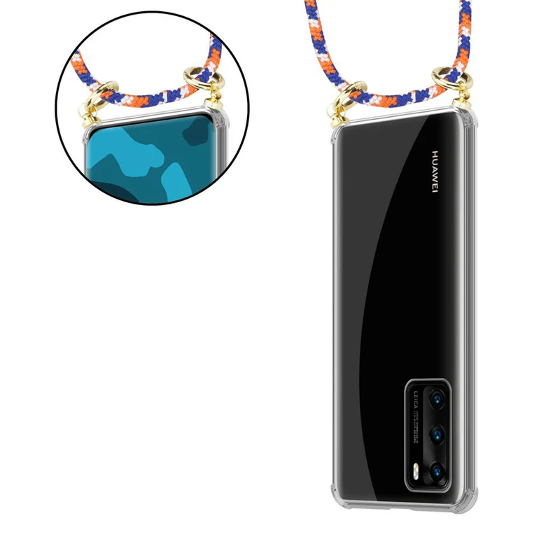 Cadorabo Handy Kette kompatibel mit Huawei P40 Silikon Schutzhülle mit Gold Ringen, Kordel Band und abnehmbarem Etui