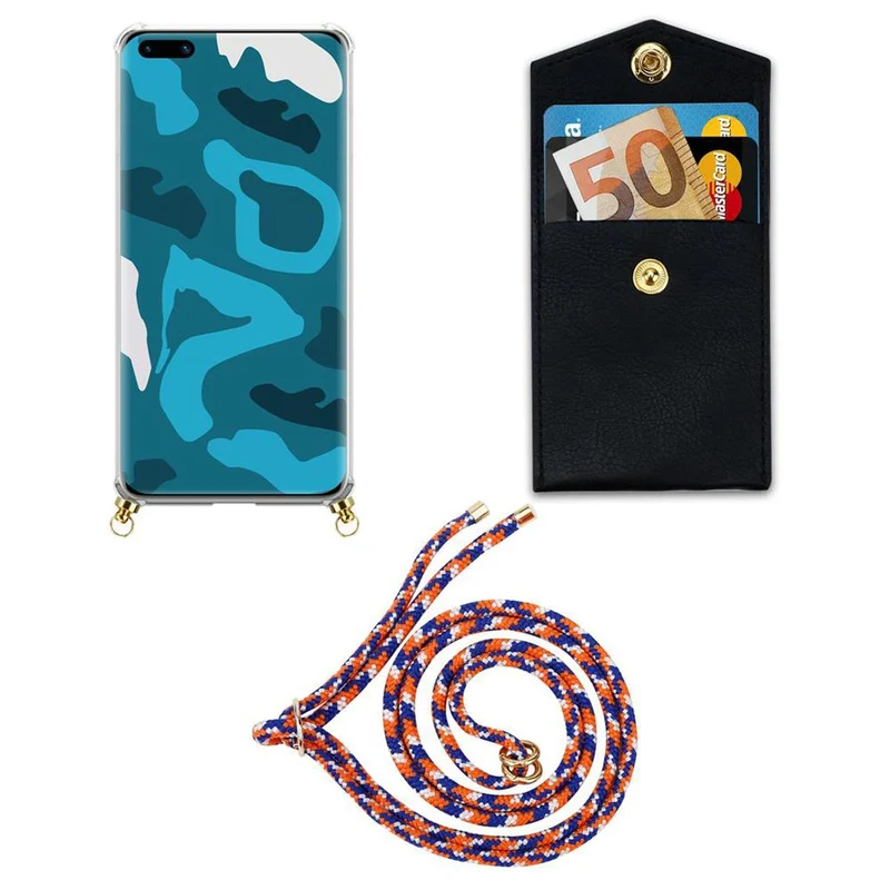 Cadorabo Handy Kette kompatibel mit Huawei P40 Silikon Schutzhülle mit Gold Ringen, Kordel Band und abnehmbarem Etui