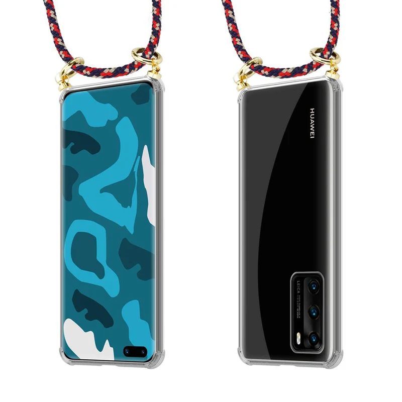 Cadorabo Handy Kette kompatibel mit Huawei P40 Silikon Schutzhülle mit Gold Ringen, Kordel Band und abnehmbarem Etui