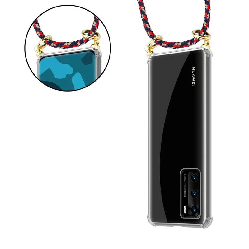 Cadorabo Handy Kette kompatibel mit Huawei P40 Silikon Schutzhülle mit Gold Ringen, Kordel Band und abnehmbarem Etui