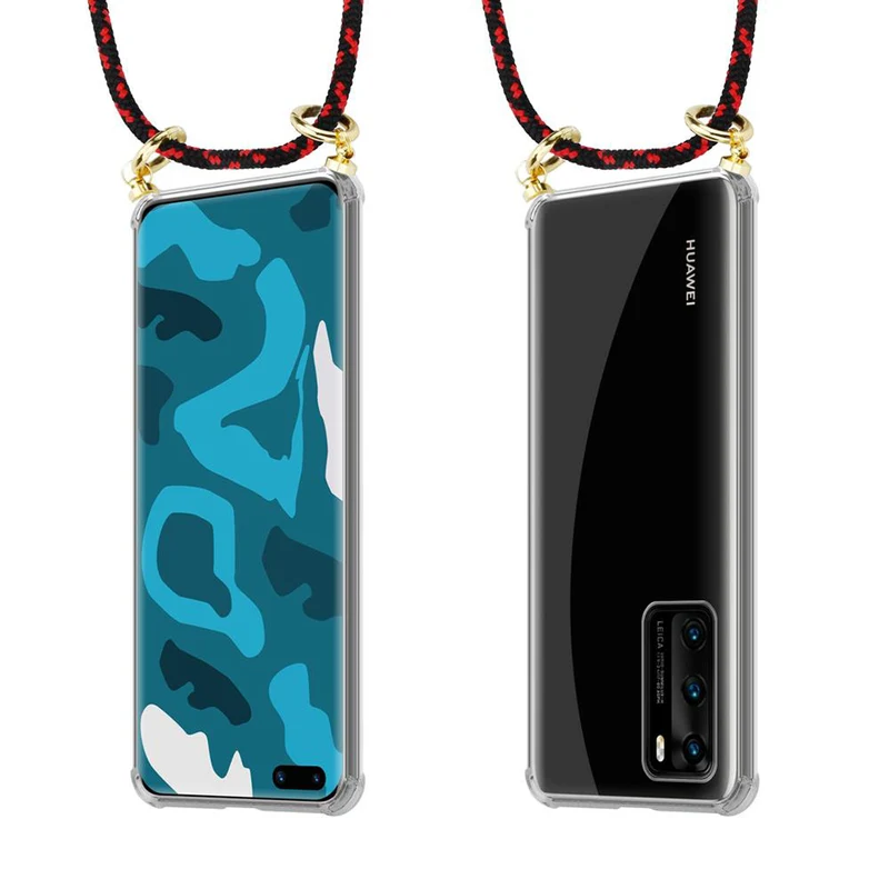 Cadorabo Handy Kette kompatibel mit Huawei P40 Silikon Schutzhülle mit Gold Ringen, Kordel Band und abnehmbarem Etui