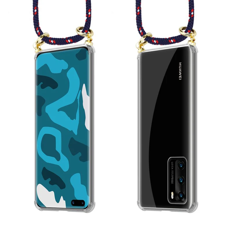 Cadorabo Handy Kette kompatibel mit Huawei P40 Silikon Schutzhülle mit Gold Ringen, Kordel Band und abnehmbarem Etui