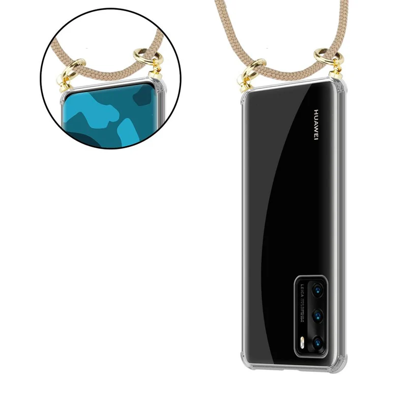 Cadorabo Handy Kette kompatibel mit Huawei P40 Silikon Schutzhülle mit Gold Ringen, Kordel Band und abnehmbarem Etui