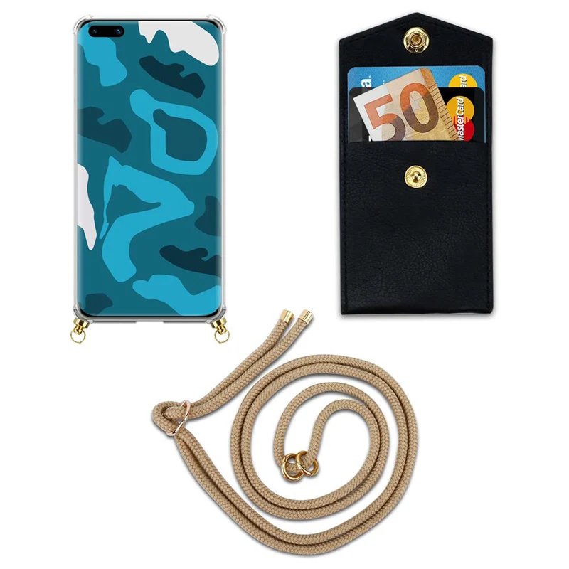 Cadorabo Handy Kette kompatibel mit Huawei P40 Silikon Schutzhülle mit Gold Ringen, Kordel Band und abnehmbarem Etui
