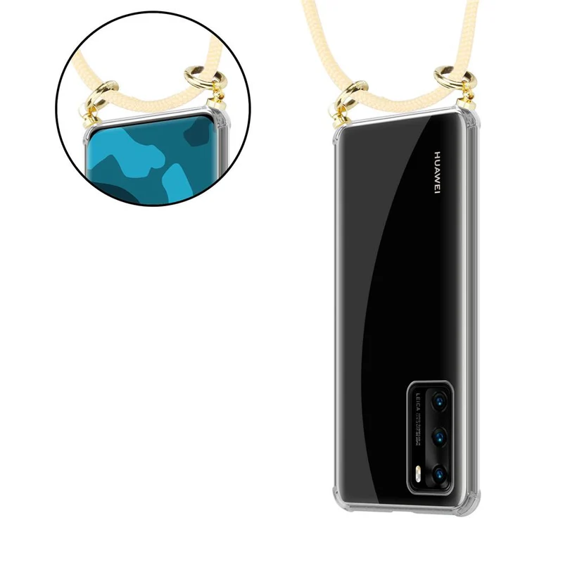 Cadorabo Handy Kette kompatibel mit Huawei P40 Silikon Schutzhülle mit Gold Ringen, Kordel Band und abnehmbarem Etui