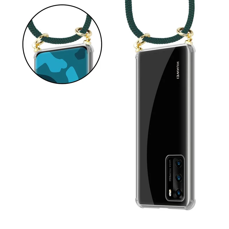 Cadorabo Handy Kette kompatibel mit Huawei P40 Silikon Schutzhülle mit Gold Ringen, Kordel Band und abnehmbarem Etui