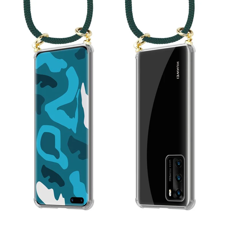 Cadorabo Handy Kette kompatibel mit Huawei P40 Silikon Schutzhülle mit Gold Ringen, Kordel Band und abnehmbarem Etui