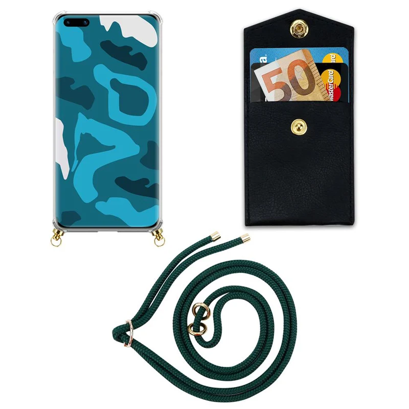 Cadorabo Handy Kette kompatibel mit Huawei P40 Silikon Schutzhülle mit Gold Ringen, Kordel Band und abnehmbarem Etui