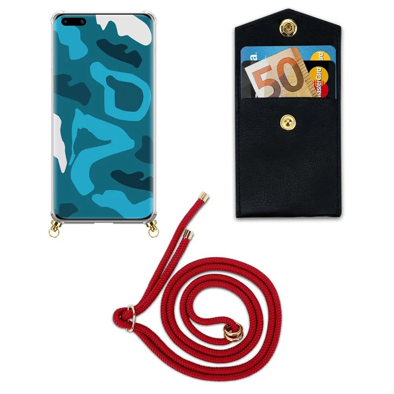 Cadorabo Handy Kette kompatibel mit Huawei P40 Silikon Schutzhülle mit Gold Ringen, Kordel Band und abnehmbarem Etui