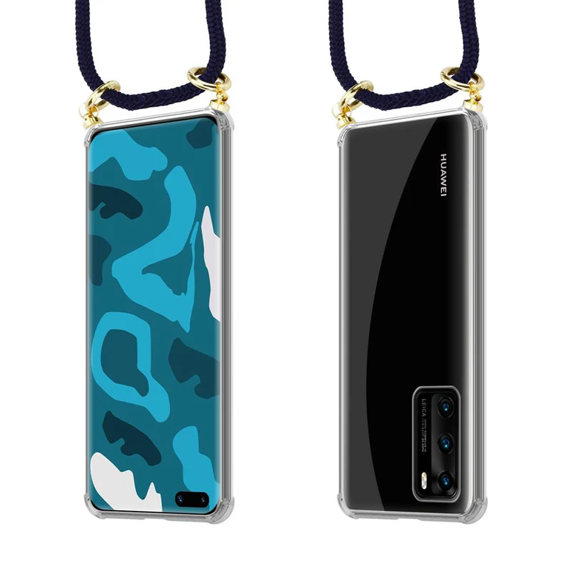 Cadorabo Handy Kette kompatibel mit Huawei P40 Silikon Schutzhülle mit Gold Ringen, Kordel Band und abnehmbarem Etui