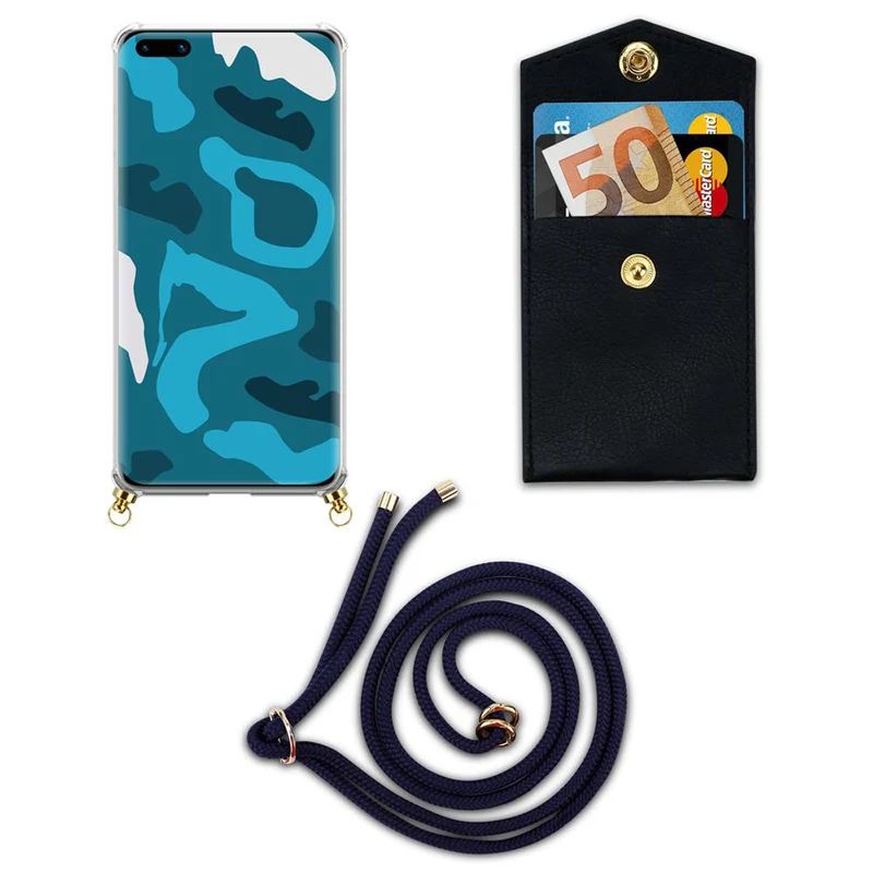 Cadorabo Handy Kette kompatibel mit Huawei P40 Silikon Schutzhülle mit Gold Ringen, Kordel Band und abnehmbarem Etui