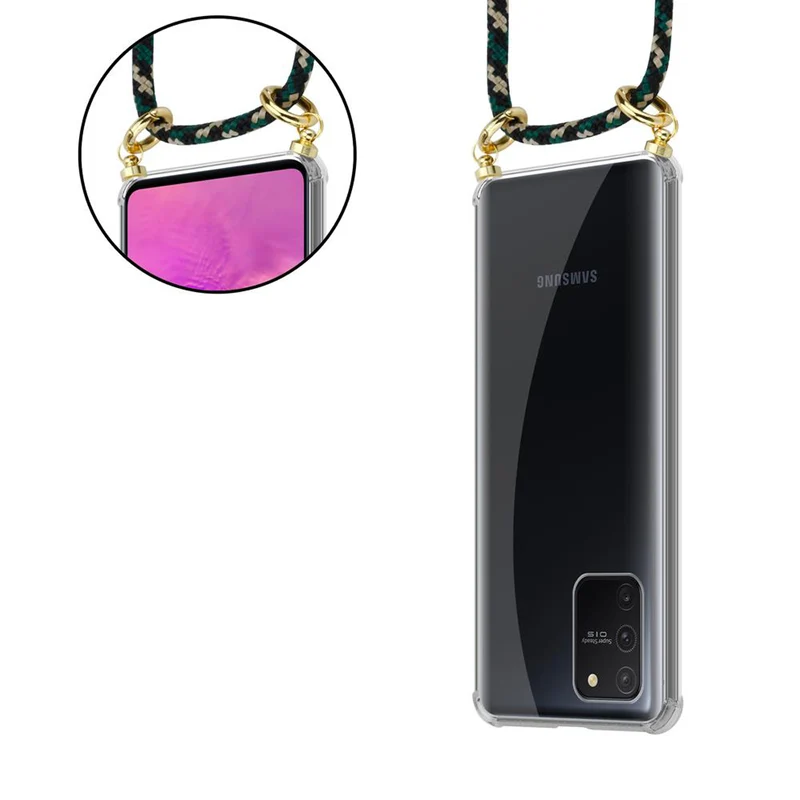 Cadorabo Handy Kette kompatibel mit Samsung Galaxy A91 / S10 LITE / M80s Silikon Schutzhülle mit Gold Ringen, Kordel Band und abnehmbarem Etui