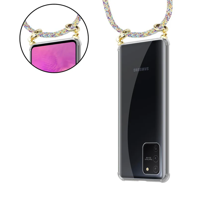 Cadorabo Handy Kette kompatibel mit Samsung Galaxy A91 / S10 LITE / M80s Silikon Schutzhülle mit Gold Ringen, Kordel Band und abnehmbarem Etui