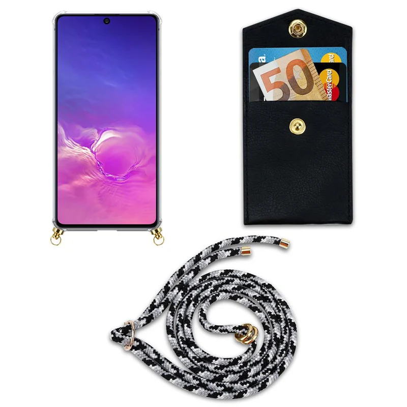 Cadorabo Handy Kette kompatibel mit Samsung Galaxy A91 / S10 LITE / M80s Silikon Schutzhülle mit Gold Ringen, Kordel Band und abnehmbarem Etui