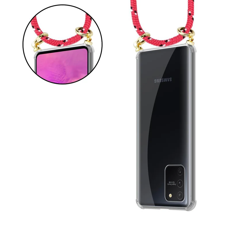 Cadorabo Handy Kette kompatibel mit Samsung Galaxy A91 / S10 LITE / M80s Silikon Schutzhülle mit Gold Ringen, Kordel Band und abnehmbarem Etui