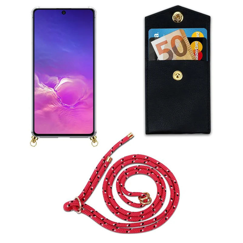 Cadorabo Handy Kette kompatibel mit Samsung Galaxy A91 / S10 LITE / M80s Silikon Schutzhülle mit Gold Ringen, Kordel Band und abnehmbarem Etui