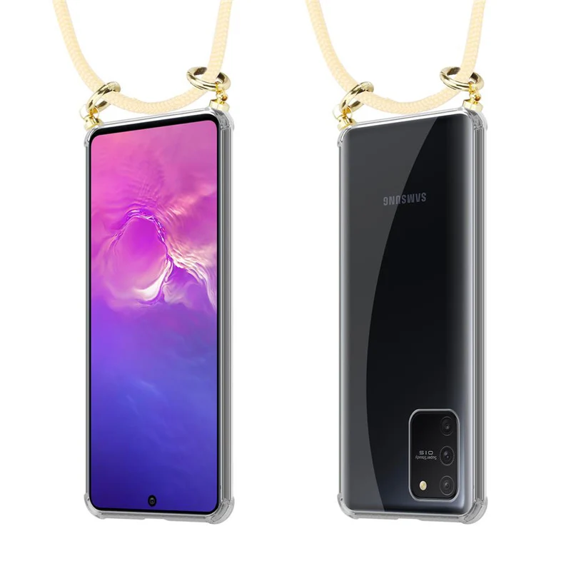 Cadorabo Handy Kette kompatibel mit Samsung Galaxy A91 / S10 LITE / M80s Silikon Schutzhülle mit Gold Ringen, Kordel Band und abnehmbarem Etui