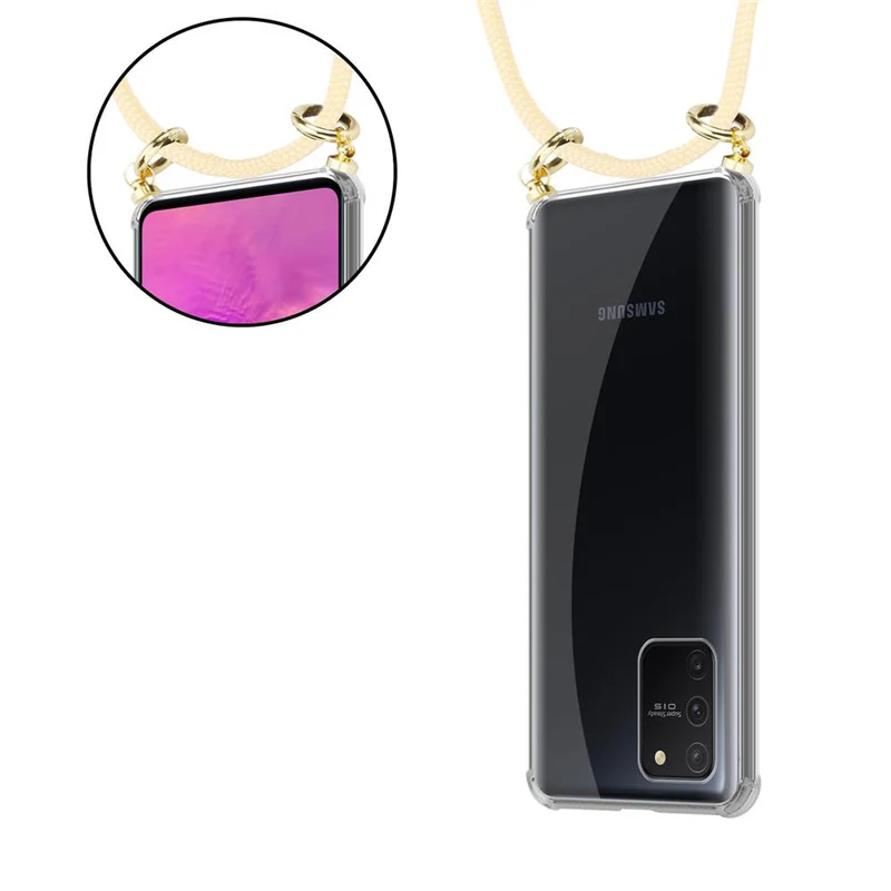 Cadorabo Handy Kette kompatibel mit Samsung Galaxy A91 / S10 LITE / M80s Silikon Schutzhülle mit Gold Ringen, Kordel Band und abnehmbarem Etui