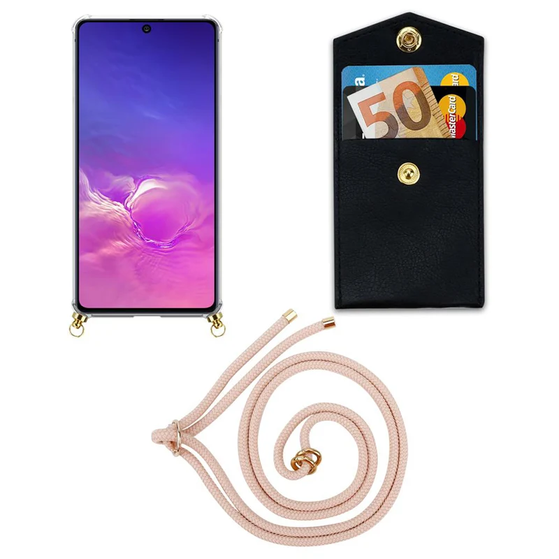 Cadorabo Handy Kette kompatibel mit Samsung Galaxy A91 / S10 LITE / M80s Silikon Schutzhülle mit Gold Ringen, Kordel Band und abnehmbarem Etui