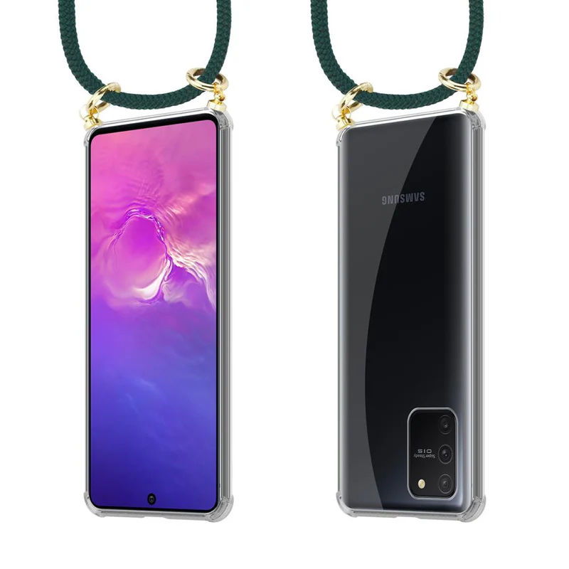 Cadorabo Handy Kette kompatibel mit Samsung Galaxy A91 / S10 LITE / M80s Silikon Schutzhülle mit Gold Ringen, Kordel Band und abnehmbarem Etui