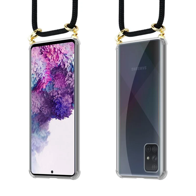 Cadorabo Handy Kette kompatibel mit Samsung Galaxy A71 4G Silikon Schutzhülle mit Gold Ringen, Kordel Band und abnehmbarem Etui