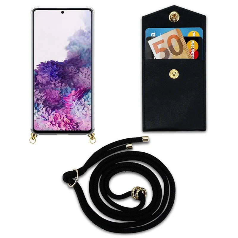 Cadorabo Handy Kette kompatibel mit Samsung Galaxy A71 4G Silikon Schutzhülle mit Gold Ringen, Kordel Band und abnehmbarem Etui