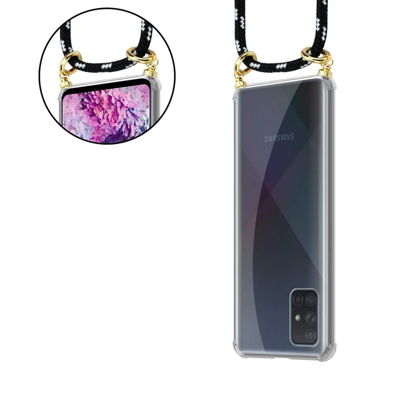 Cadorabo Handy Kette kompatibel mit Samsung Galaxy A71 4G Silikon Schutzhülle mit Gold Ringen, Kordel Band und abnehmbarem Etui