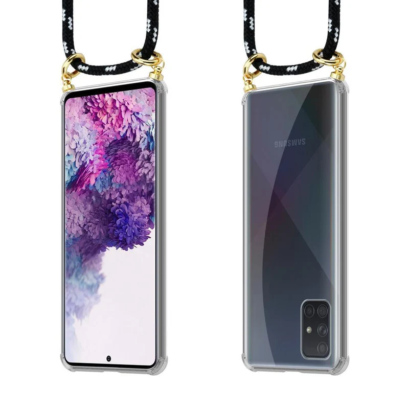 Cadorabo Handy Kette kompatibel mit Samsung Galaxy A71 4G Silikon Schutzhülle mit Gold Ringen, Kordel Band und abnehmbarem Etui