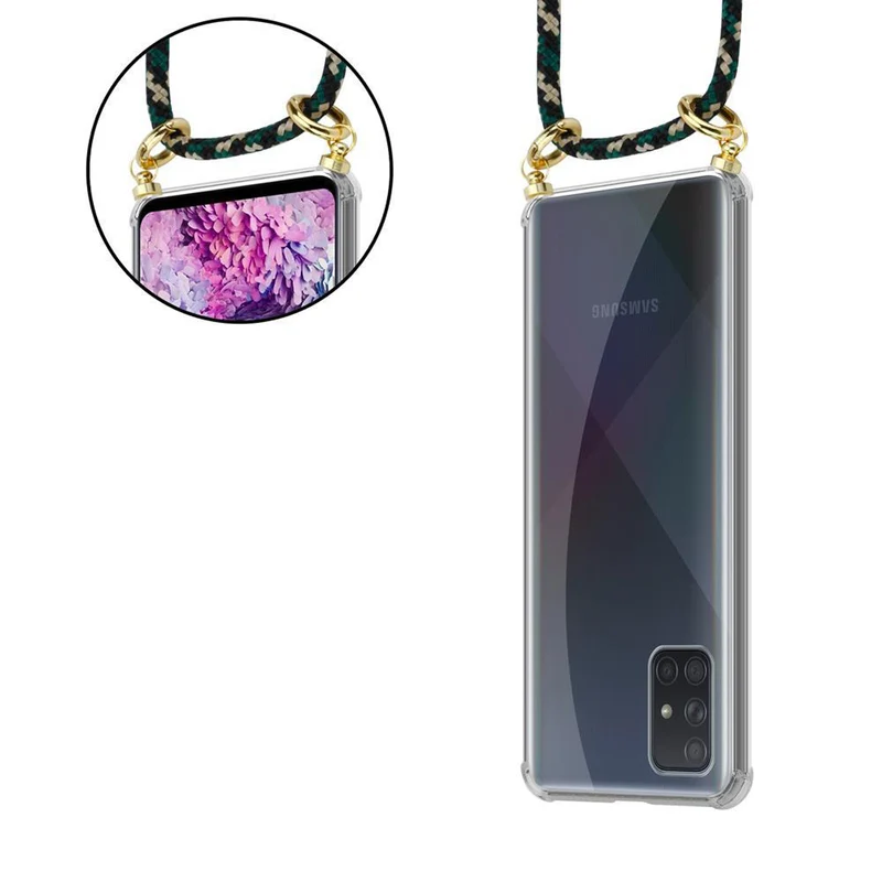 Cadorabo Handy Kette kompatibel mit Samsung Galaxy A71 4G Silikon Schutzhülle mit Gold Ringen, Kordel Band und abnehmbarem Etui