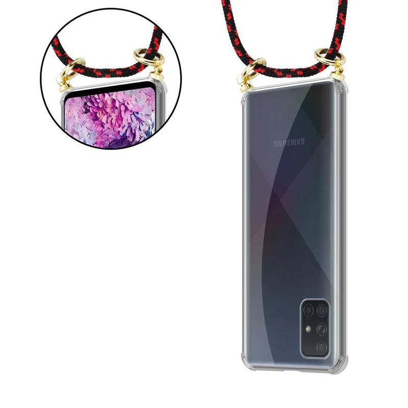 Cadorabo Handy Kette kompatibel mit Samsung Galaxy A71 4G Silikon Schutzhülle mit Gold Ringen, Kordel Band und abnehmbarem Etui