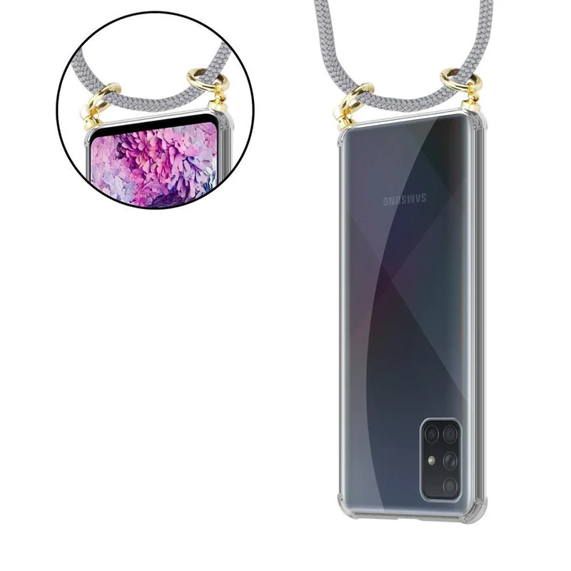 Cadorabo Handy Kette kompatibel mit Samsung Galaxy A71 4G Silikon Schutzhülle mit Gold Ringen, Kordel Band und abnehmbarem Etui