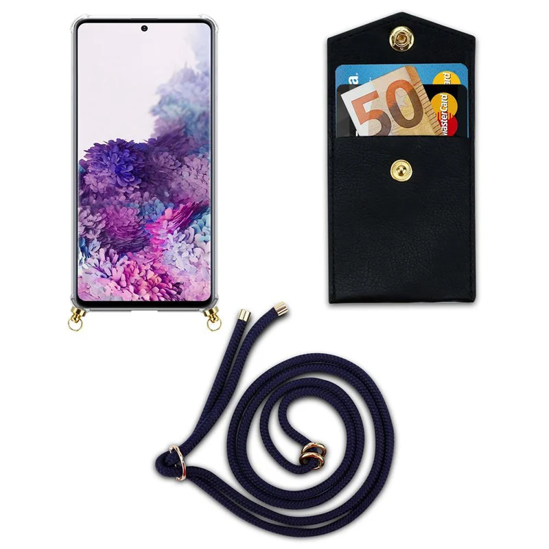 Cadorabo Handy Kette kompatibel mit Samsung Galaxy A71 4G Silikon Schutzhülle mit Gold Ringen, Kordel Band und abnehmbarem Etui