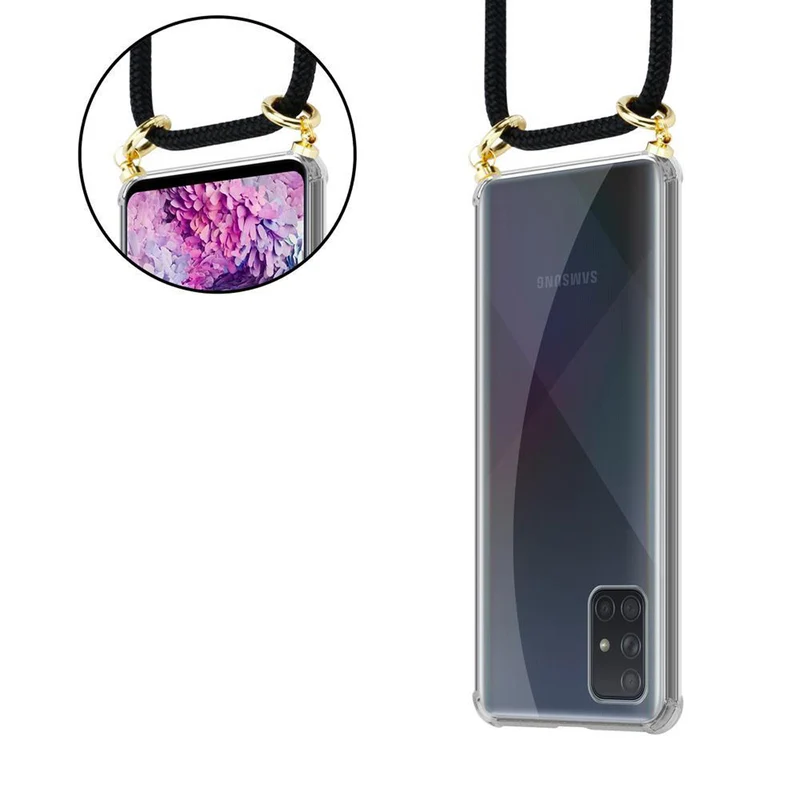 Cadorabo Handy Kette kompatibel mit Samsung Galaxy A51 4G / M40s Silikon Schutzhülle mit Gold Ringen, Kordel Band und abnehmbarem Etui