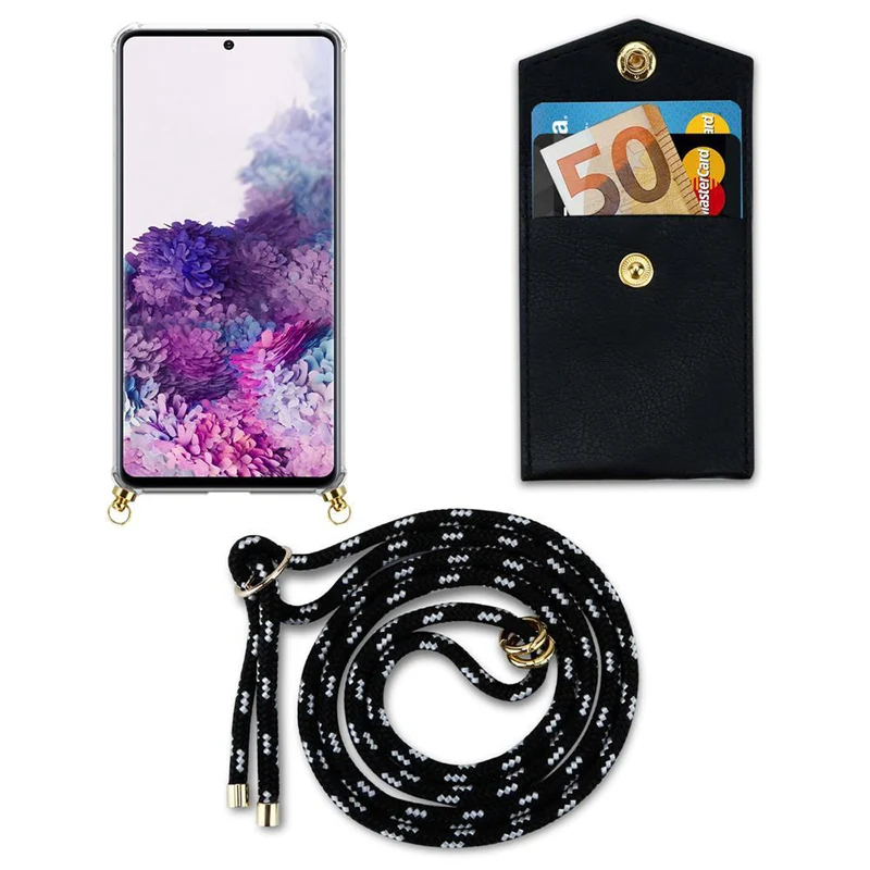 Cadorabo Handy Kette kompatibel mit Samsung Galaxy A51 4G / M40s Silikon Schutzhülle mit Gold Ringen, Kordel Band und abnehmbarem Etui