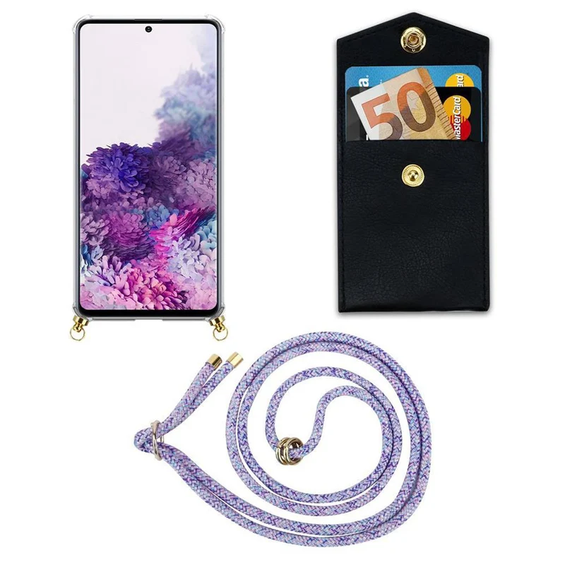 Cadorabo Handy Kette kompatibel mit Samsung Galaxy A51 4G / M40s Silikon Schutzhülle mit Gold Ringen, Kordel Band und abnehmbarem Etui