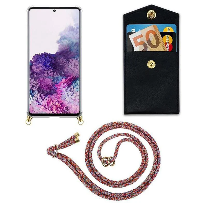 Cadorabo Handy Kette kompatibel mit Samsung Galaxy A51 4G / M40s Silikon Schutzhülle mit Gold Ringen, Kordel Band und abnehmbarem Etui