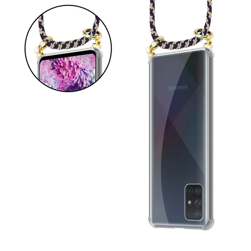 Cadorabo Handy Kette kompatibel mit Samsung Galaxy A51 4G / M40s Silikon Schutzhülle mit Gold Ringen, Kordel Band und abnehmbarem Etui