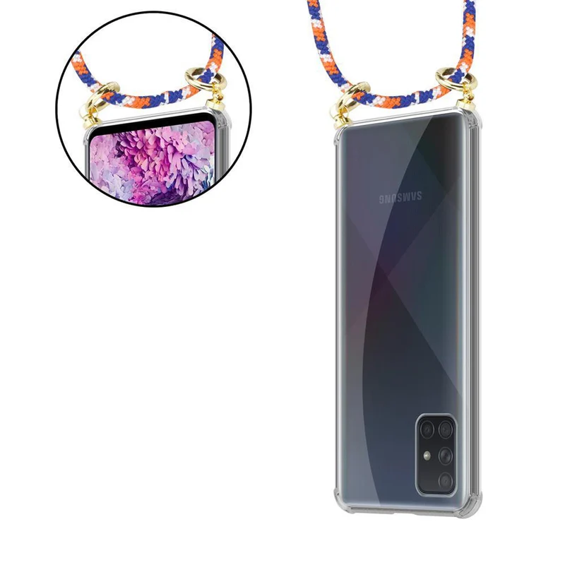 Cadorabo Handy Kette kompatibel mit Samsung Galaxy A51 4G / M40s Silikon Schutzhülle mit Gold Ringen, Kordel Band und abnehmbarem Etui