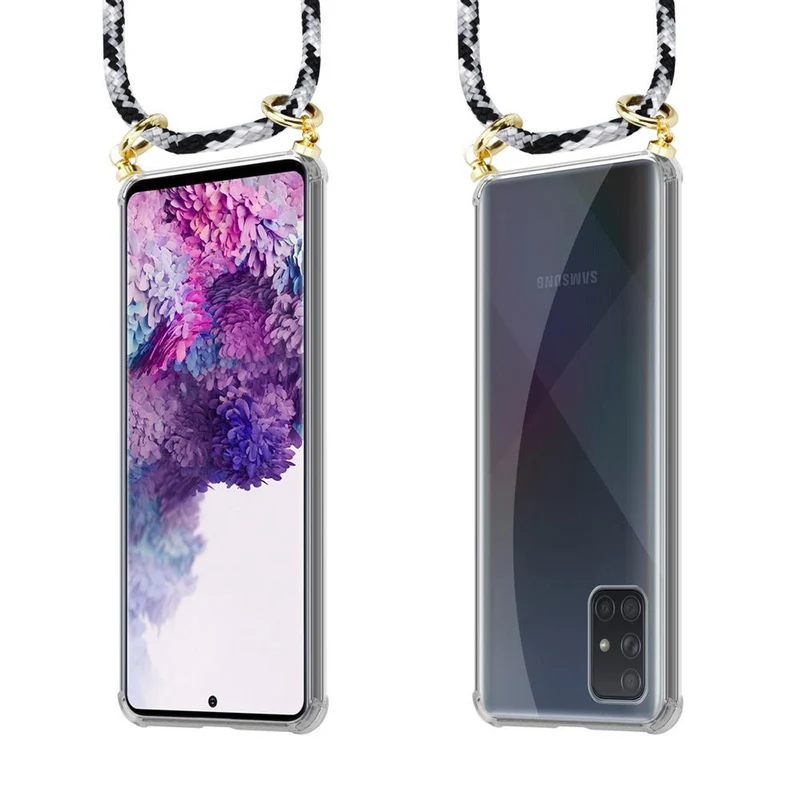 Cadorabo Handy Kette kompatibel mit Samsung Galaxy A51 4G / M40s Silikon Schutzhülle mit Gold Ringen, Kordel Band und abnehmbarem Etui