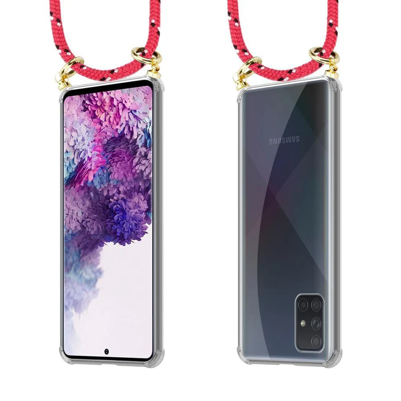 Cadorabo Handy Kette kompatibel mit Samsung Galaxy A51 4G / M40s Silikon Schutzhülle mit Gold Ringen, Kordel Band und abnehmbarem Etui
