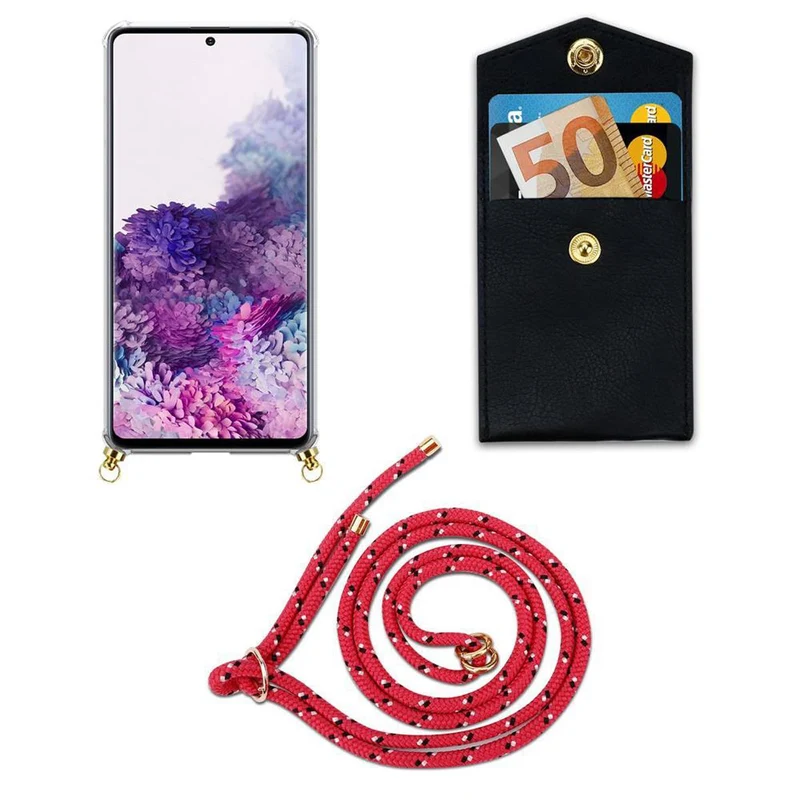 Cadorabo Handy Kette kompatibel mit Samsung Galaxy A51 4G / M40s Silikon Schutzhülle mit Gold Ringen, Kordel Band und abnehmbarem Etui