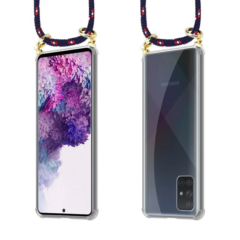Cadorabo Handy Kette kompatibel mit Samsung Galaxy A51 4G / M40s Silikon Schutzhülle mit Gold Ringen, Kordel Band und abnehmbarem Etui