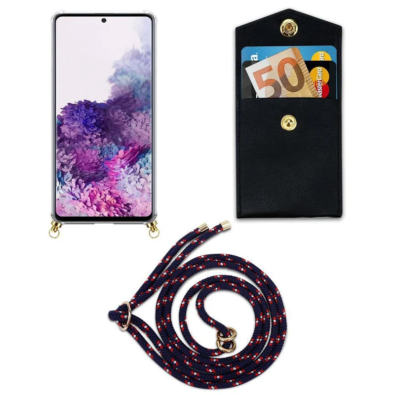 Cadorabo Handy Kette kompatibel mit Samsung Galaxy A51 4G / M40s Silikon Schutzhülle mit Gold Ringen, Kordel Band und abnehmbarem Etui